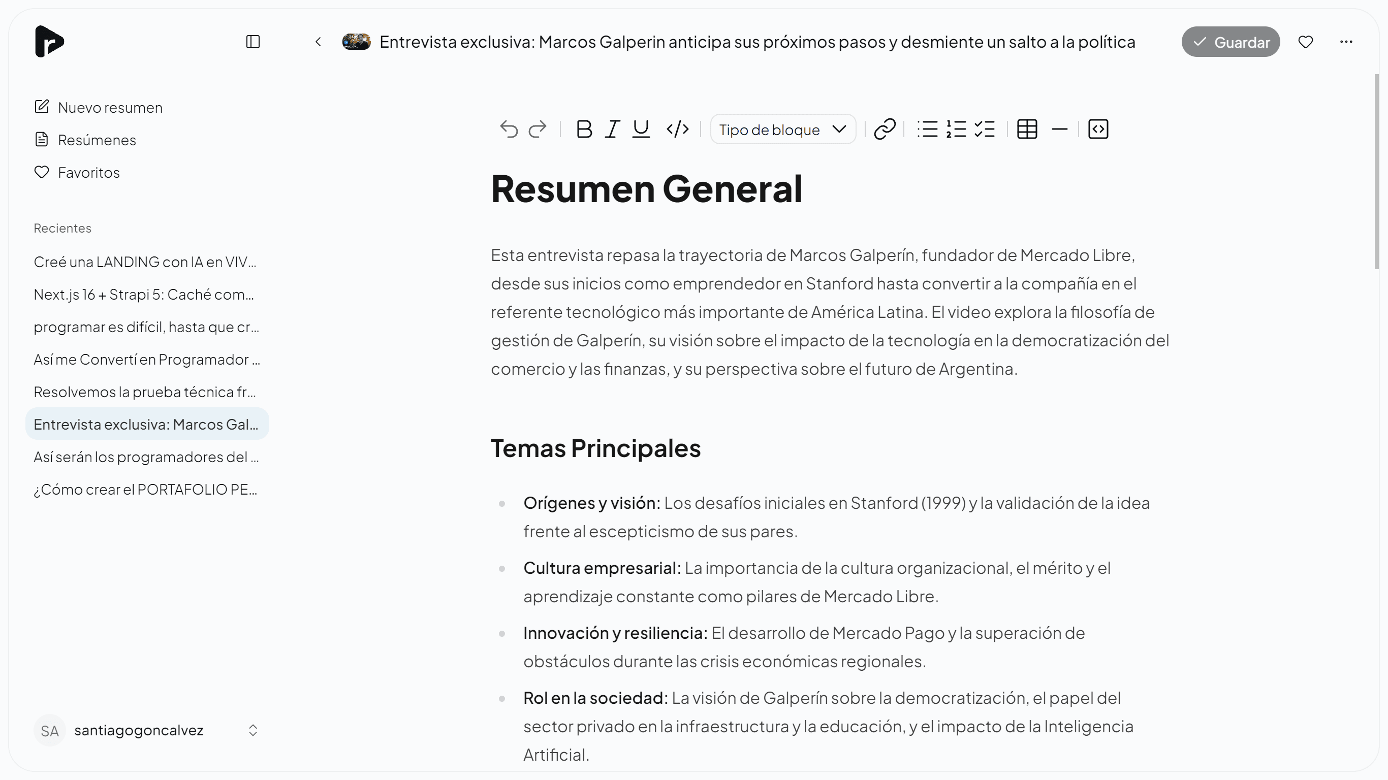Editor de resúmenes de resu