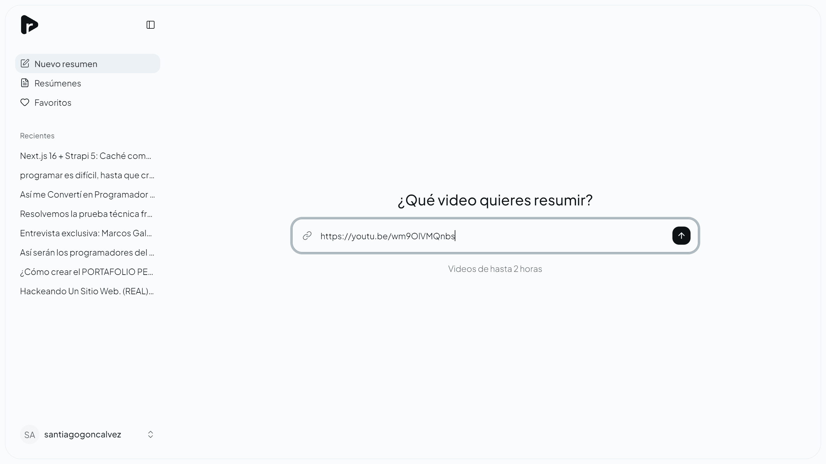 Pegar un enlace de YouTube en resu
