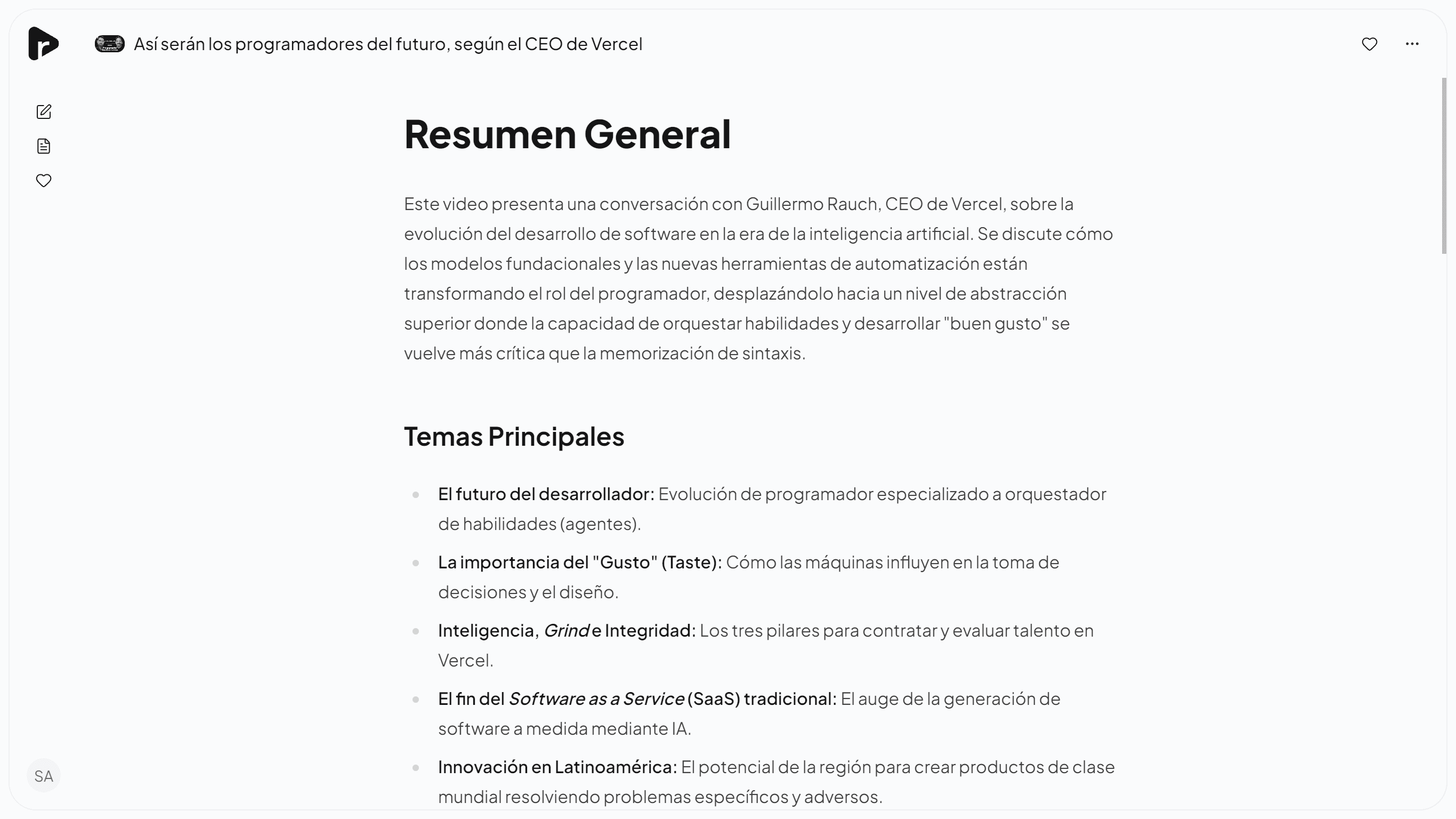 Resumen estructurado de un video en resu